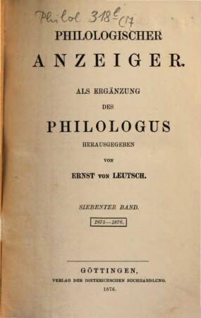 Philologischer Anzeiger. 7, 7. 1875/76