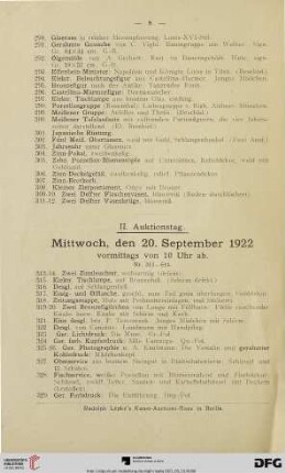 II. Auktionstag: Mittwoch, den 20. September 1922 (Nr. 313-614)