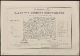 Südwest-Deutschland bis zu den Alpen mit Theilen angrenzender Länder, 0. Übersichtsblatt zur Karte von Südwest Deutschland
