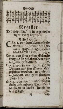 Register Der Capiteln / so in gegenwärtigen Buch begriffen.