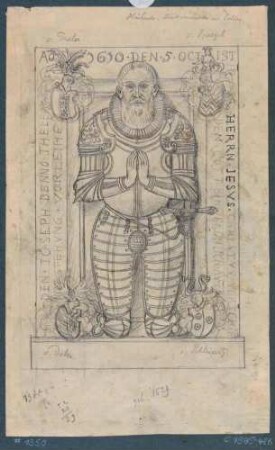 Darstellung des Gedenksteins des Joseph Benno Theler (1529-1610) in der Denkmalhalle auf dem Friedhof in Döhlen (Freital)