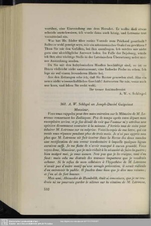 August Wilhelm von Schlegel an Joseph Daniel Guigniaut, Bonn, 30.12.1837