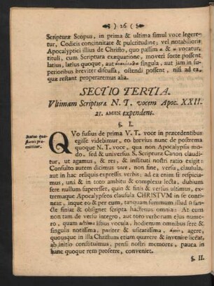 Sectio Tertia. Ultimam Scripturae ...