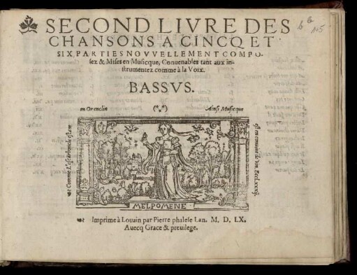 Second livre des chansons a cincq et six parties. Bassus