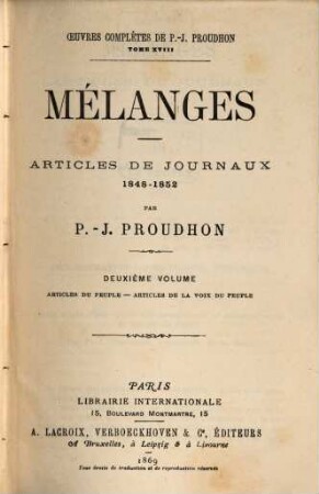 Mélanges : articles de journaux 1848 - 1852. 2
