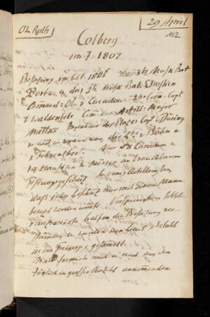 102-103, Colberg im Jahr 1807. 29. April.