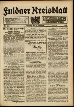 Ausgabe vom Montag, den 21. Oktober 1918.