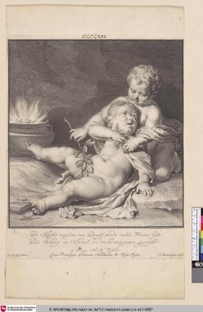 [Zwei nackte Kinder mit Weintraube; Two naked children with a grape]
