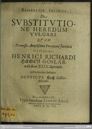 Disputatio de substitutione heredum vulgari