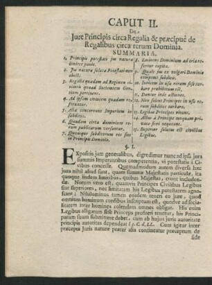 Caput II. De Jure Principis circa Regalia & praecipuae de Regalibus circa terum Dominia.