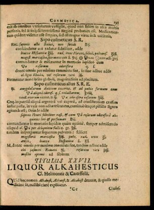 Titulus XXVII. Liquor Alkathesticus