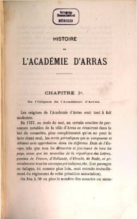 Histoire de l'academie d'Arras