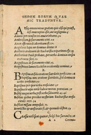 Index Eorum Quae Hic Traduntur.