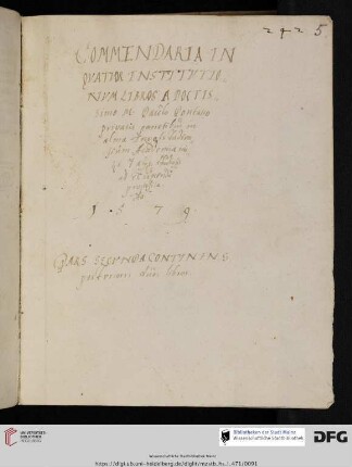 Paul Brückner, Commentaria in quattuor Institutionum libros (p. II)