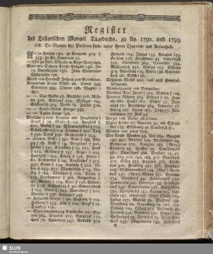 Register des Historischen Monatl. Tagebuchs, zu Ao. 1792. und 1793