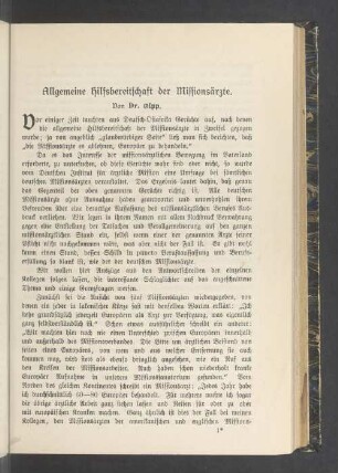 Allgemeine Hilfsbereitschaft der Missionsärzte