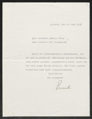 Brief von Erwin Bumke an Gerhart Hauptmann und Margarete Hauptmann