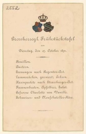 Menükarte : Grossherzogliche Frühstückstafel