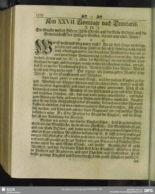 Am XXVII. Sonntage nach Trinitatis