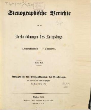 Verhandlungen des Reichstages. Stenographische Berichte. 65. 1881