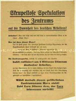 Flugblatt gegen die Wahl von Wilhelm Marx zum Reichspräsidenten 1925