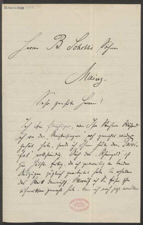 Brief an B. Schott's Söhne : 08.03.1892