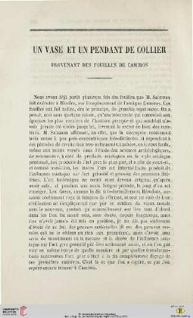 N.S. 6.1862: Un vase et un pendant de collier provenant des fouilles de Camiros