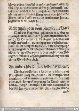 83. Ein ander scheidung Gold un Silbers.