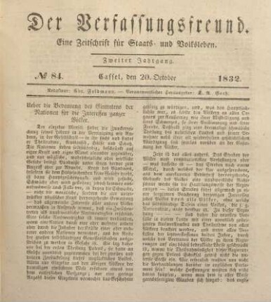 № 84. Cassel, den 20. October 1832.