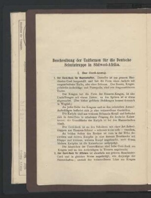 Beschreibung der Uniformen für die Deutsche Schutztruppe in Südwest-Afrika.