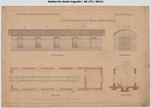 Asbach, Bahnhof, Lokomotivschuppen für zwei Stände (jedoch eingleisig), Tonnendach