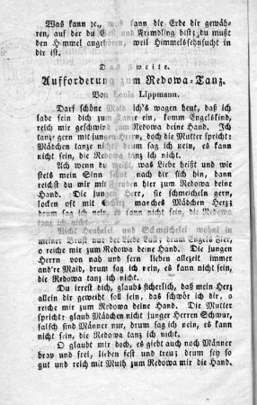 Aufforderung zum Redowa-Tanz.