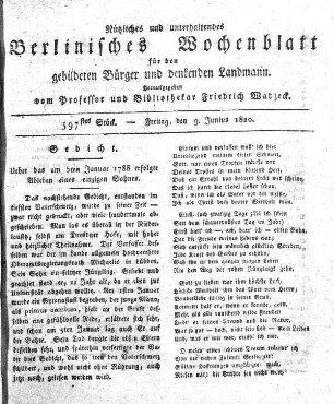 597stes Stueck, Freitag, den 9. Junius 1820