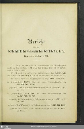 Bericht über die Geschäftsstelle der Oekonomischen Gesellschaft i. K. S. für das Jahr 1891