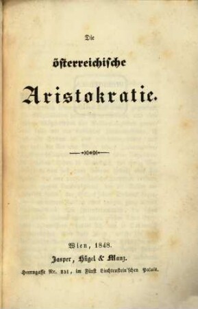 Die österreichische Aristokratie
