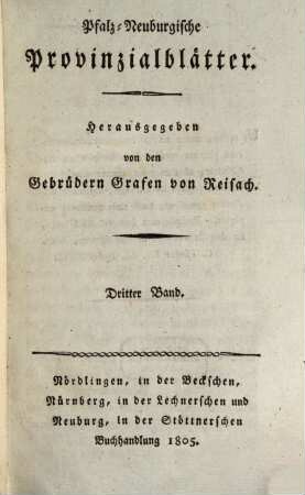 Pfalz-Neuburgische Provinzialblätter, 3. 1805, Heft 1 - 2