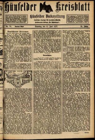 Zweite Ausgabe vom Samstag, den 11. Juni 1927.