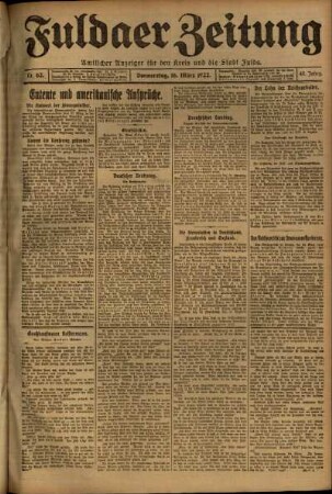 Erste Ausgabe vom Donnerstag, den 16. März 1922.