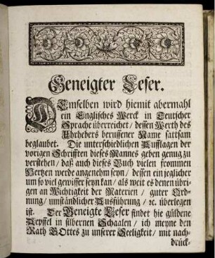 Geneigter Leser. - Vorrede An den Leser.