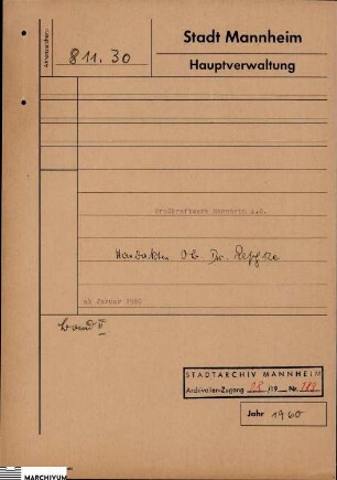 Sammlung der Niederschriften über die Aufsichtsrats-Sitzungen der Großkraftwerk Mannheim AG