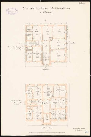 Lehrerseminar, Pilchowitz: Wohnhaus: Grundriss Keller, Erdgeschoss 1:100