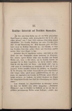 III. Deutscher Unterricht auf Deutschen Gymnasien.