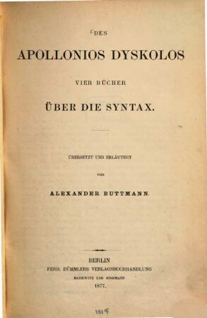 Des Apollonios Dystsolos vier Bücher über die Syntax