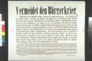 Maueranschlag: Aufruf von Dr. Siegfried Krapper an die Bürger Wiens den Bürgerkrieg zu vermeiden; undatiert
