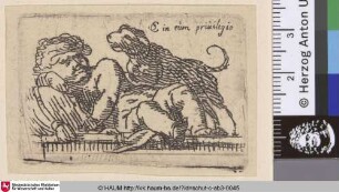 [Liegendes Kind mit Hund; A Child, lying turned right]