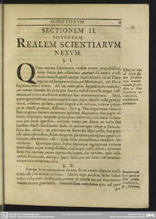 Sectionem II. Sistentem Realem Scientiarum Nexum