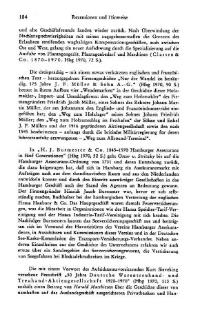 Stritzky, Oscar von :: H. J. Burmester & Co., 1845 - 1970, Hamburger Assecuranz in fünf Generationen : Hamburg, 1970