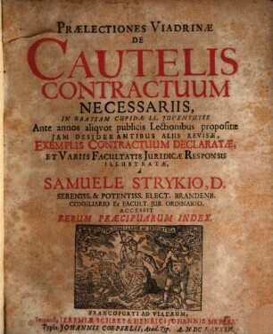 Praelectiones Viadrinae de cautelis contractuum necessariis