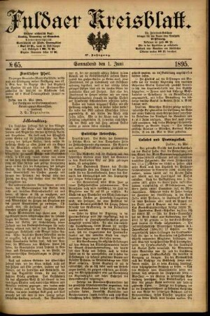 Erste Ausgabe vom Samstag, den 01. Juni 1895.