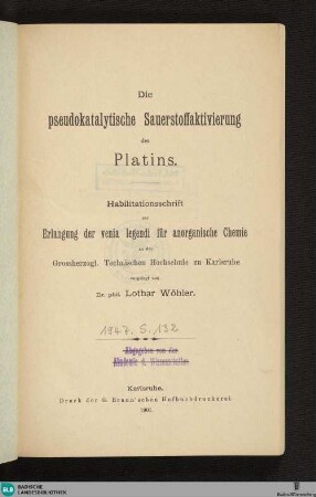 Die pseudokatalytische Sauerstoffaktivierung des Platins